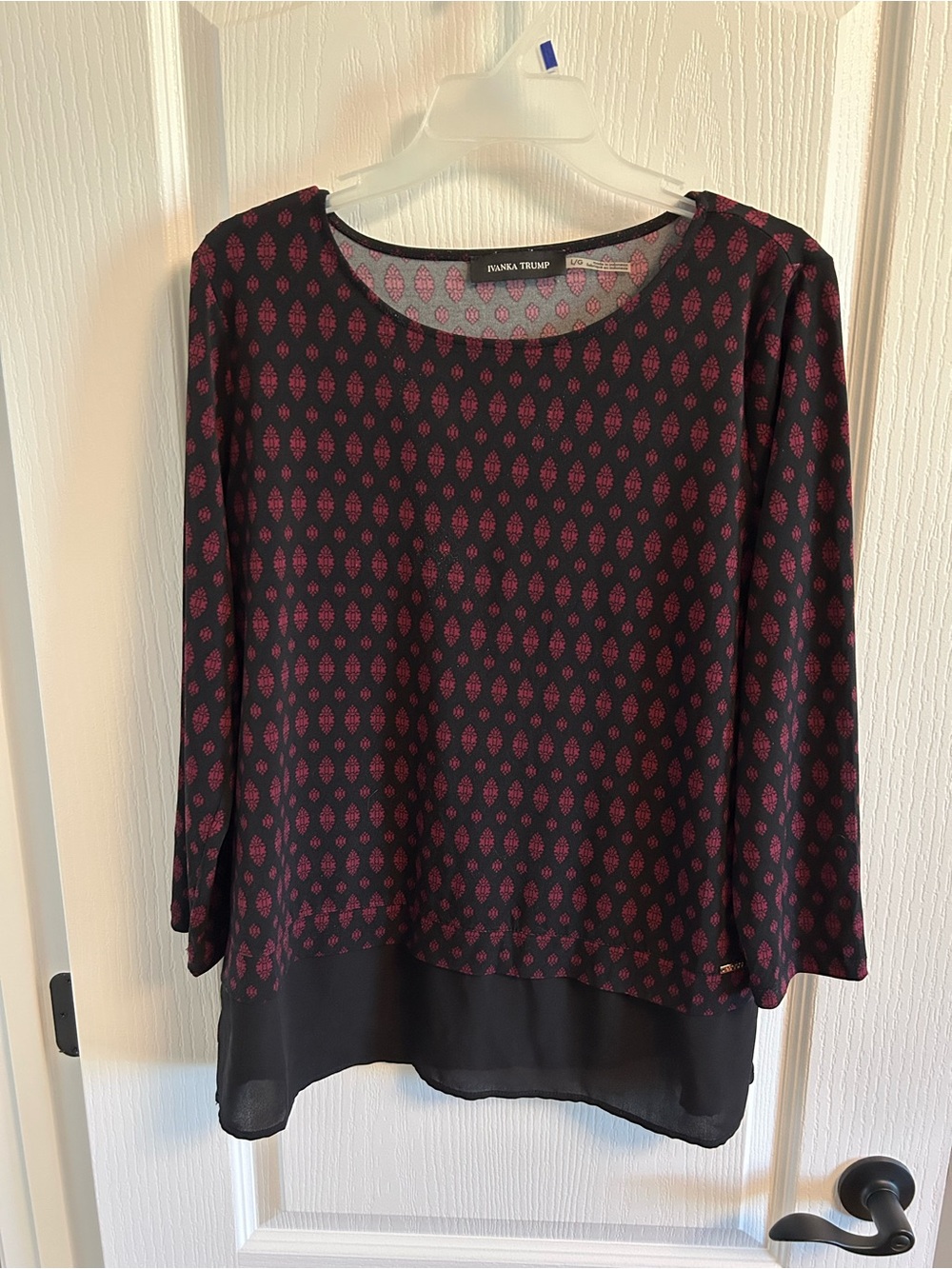 Ivanka Trump Black Top with Pink Geometric Print